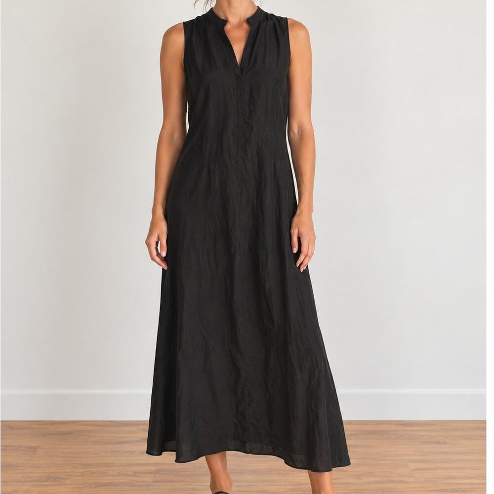 Vince Black 100% Silk Midi Dress Small Sleeveless Tie Back Minimalist Cocktail